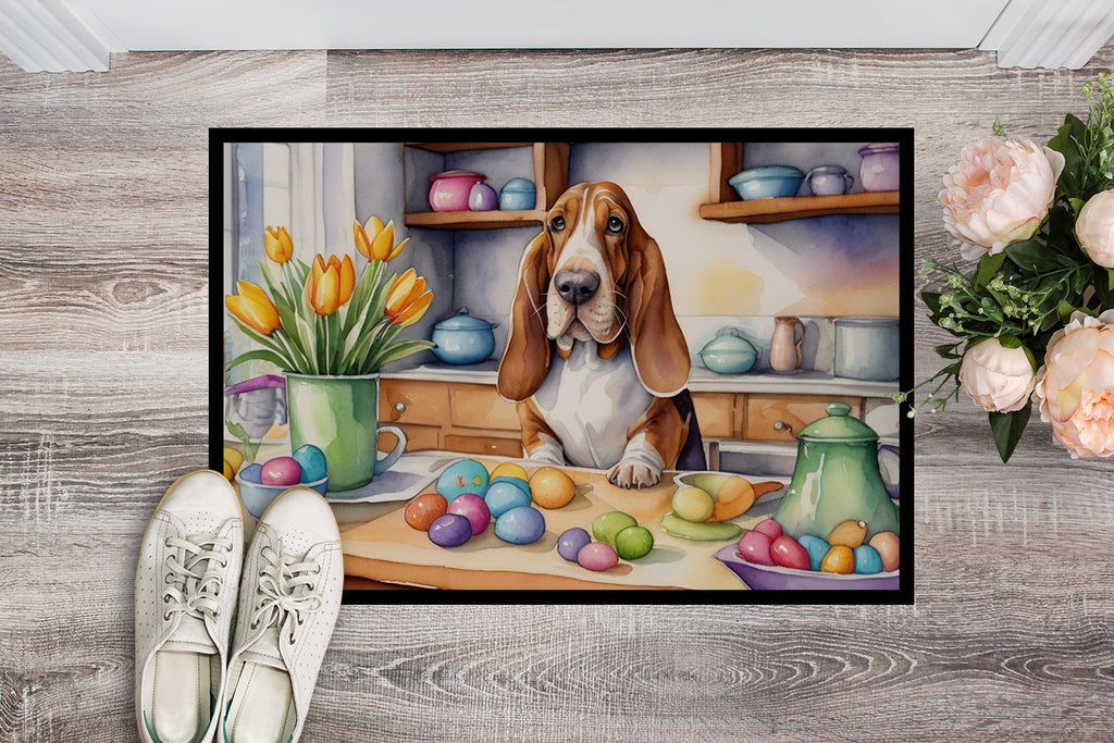 Decorating Easter Basset Hound Doormat Indoor Outdoor 24H X 36W Front Door Mat Rugs for Entryway, Non Slip Washable Low Pile,