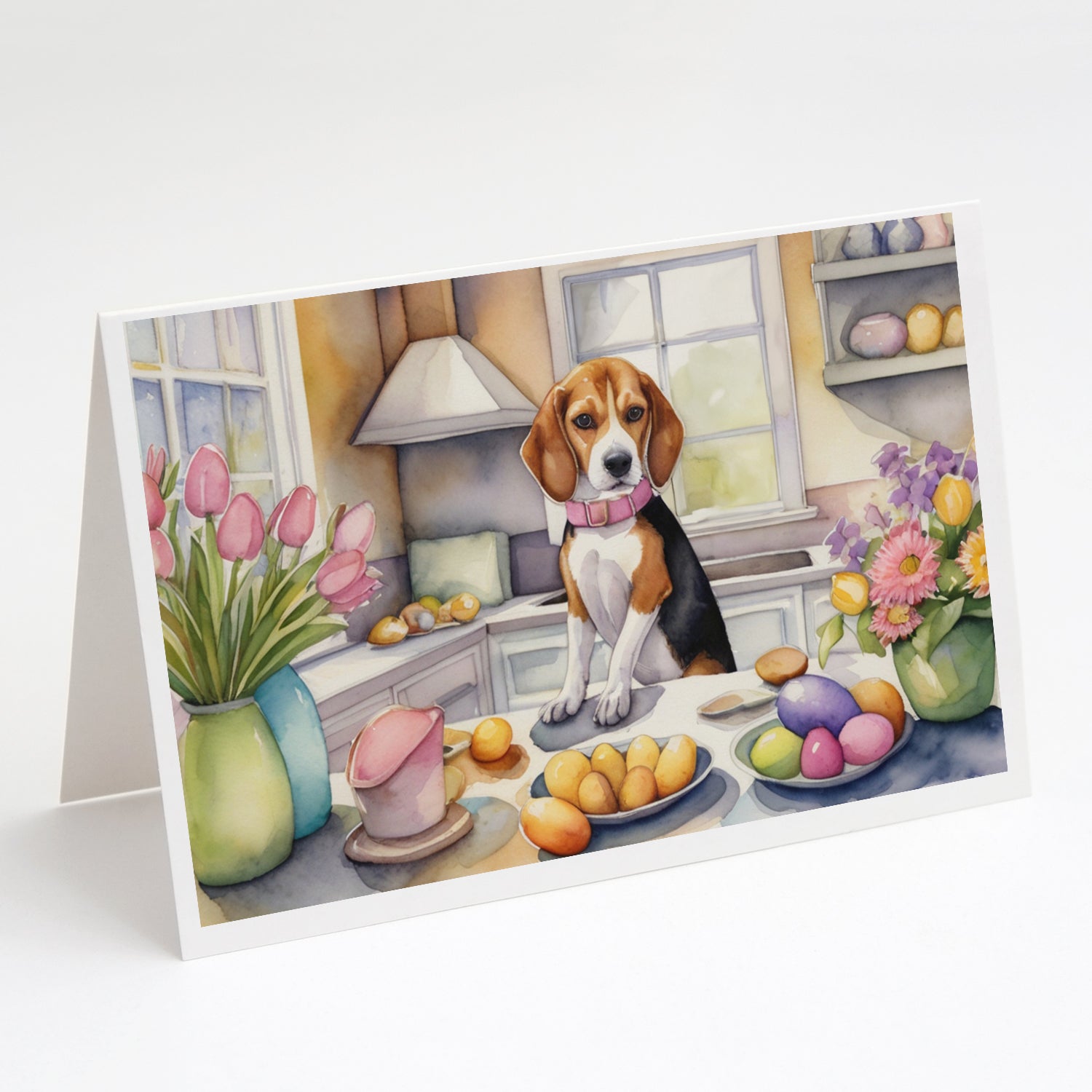 Decorating Easter Beagle Greeting Cards Pack of 8 Blank Cards with Envelopes Whimsical A7 Size 5x7