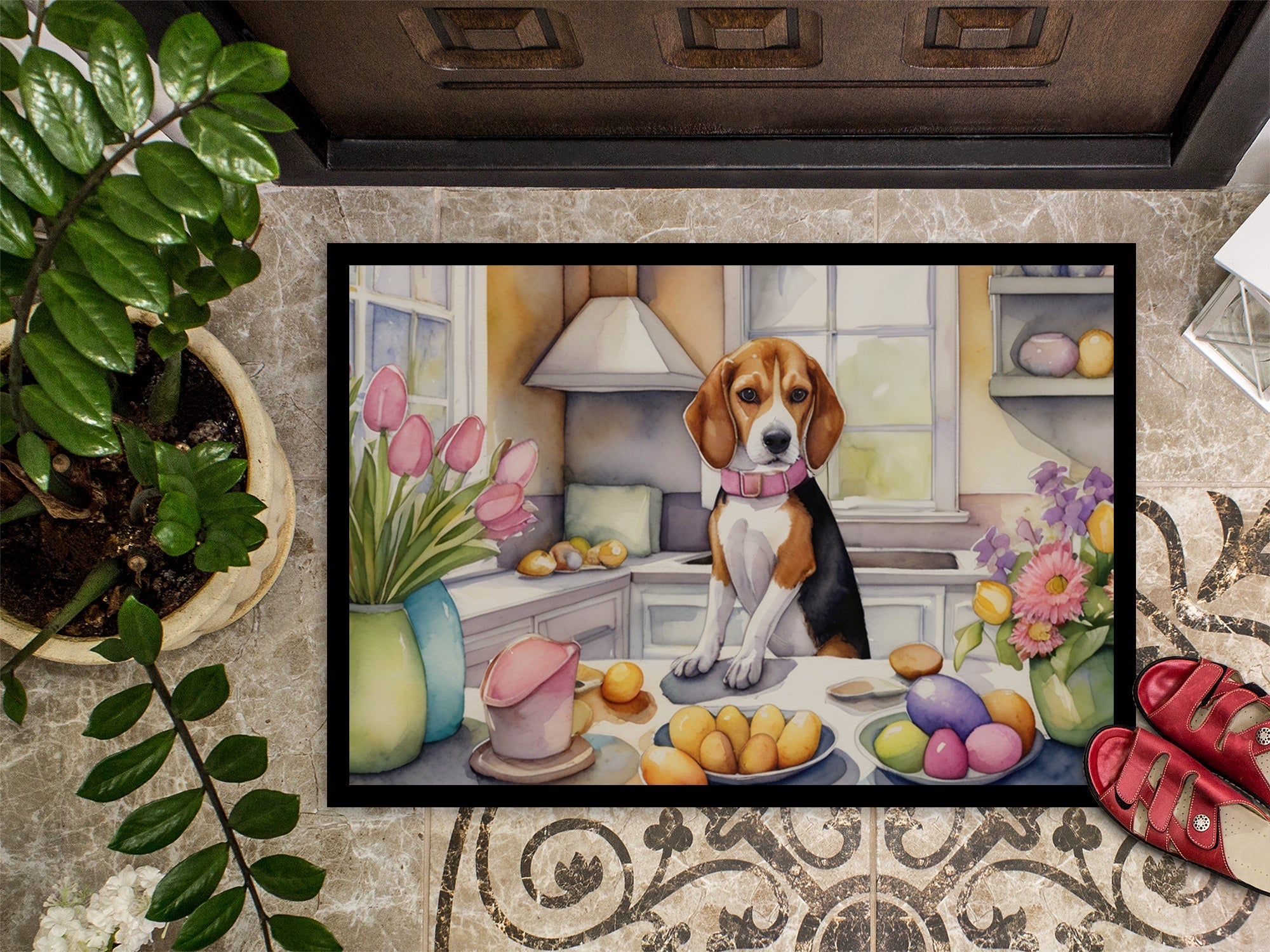 Decorating Easter Beagle Doormat Indoor Outdoor 24H X 36W Front Door Mat Rugs for Entryway, Non Slip Washable Low Pile,