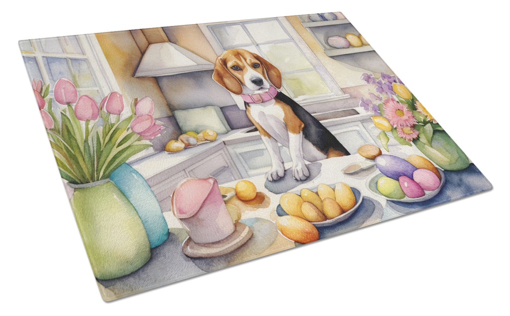 Decorating Easter Beagle Cutting Board Tempered Glass Kitchen Cutting Surface, Heat Resistant Chopping, Non-Slip Feet, Food Prep & Serving
