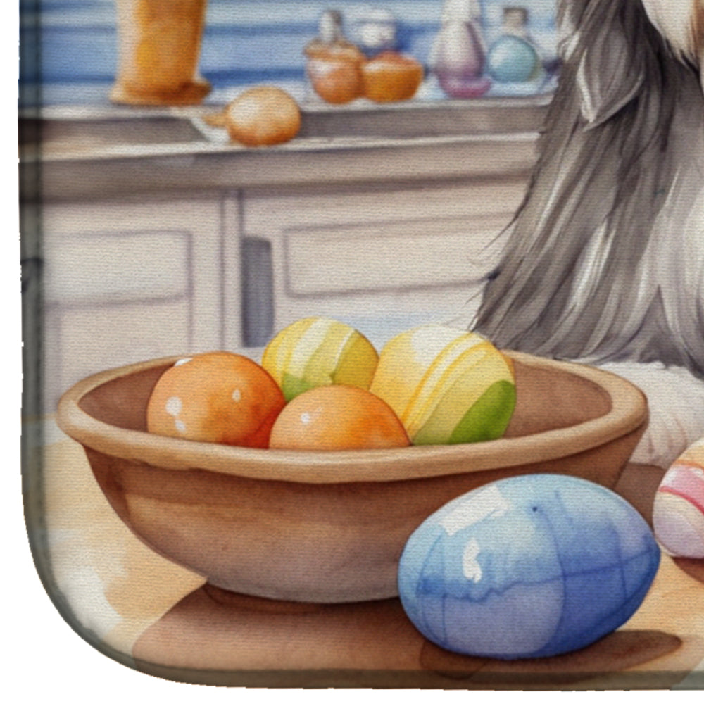 Decorating Easter Bearded Collie Dish Drying Mat Absorbent Dish Drying Mat Pad for Kitchen Counter Dish Drainer Mat for Countertop, 14 x 21", Multicolor