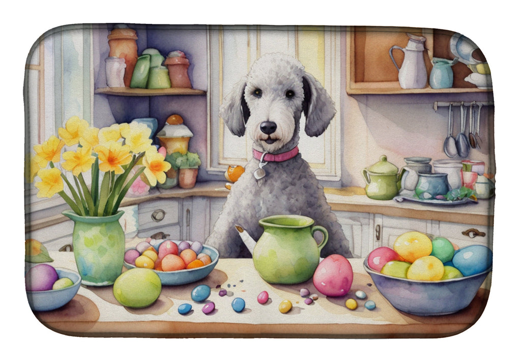 Decorating Easter Bedlington Terrier Dish Drying Mat Absorbent Dish Drying Mat Pad for Kitchen Counter Dish Drainer Mat for Countertop, 14 x 21", Multicolor