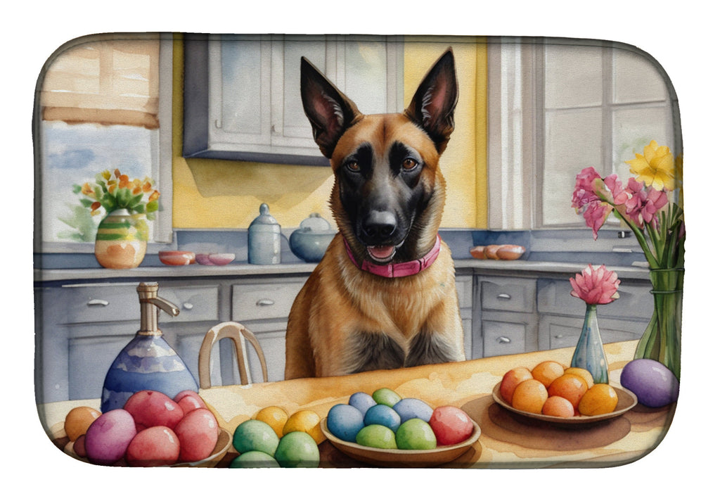 Decorating Easter Belgian Malinois Dish Drying Mat Absorbent Dish Drying Mat Pad for Kitchen Counter Dish Drainer Mat for Countertop, 14 x 21", Multicolor