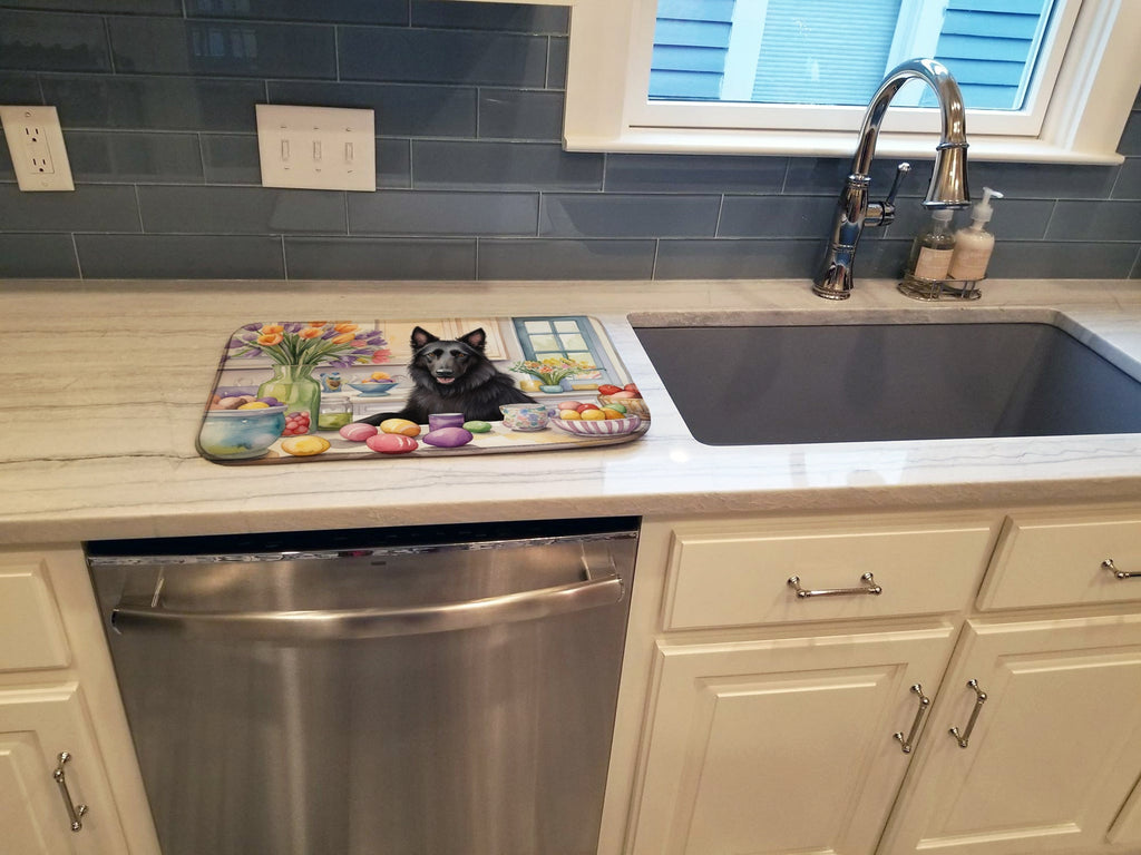 Decorating Easter Belgian Sheepdog Dish Drying Mat Absorbent Dish Drying Mat Pad for Kitchen Counter Dish Drainer Mat for Countertop, 14 x 21", Multicolor