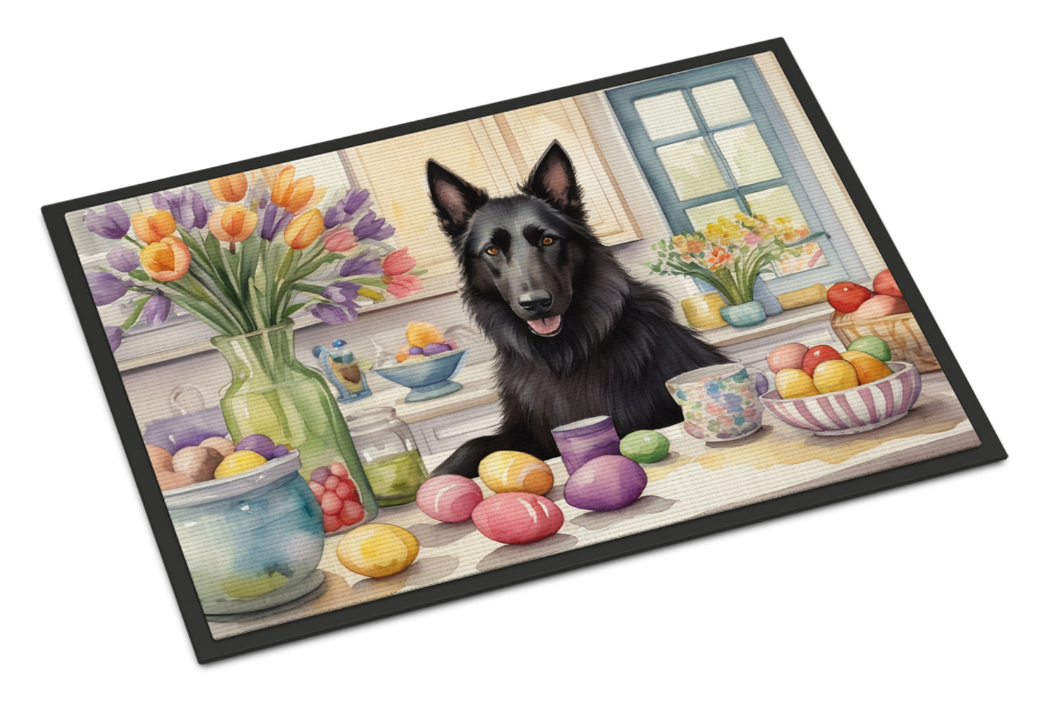 Decorating Easter Belgian Sheepdog Doormat Indoor Outdoor 24H X 36W Front Door Mat Rugs for Entryway, Non Slip Washable Low Pile,