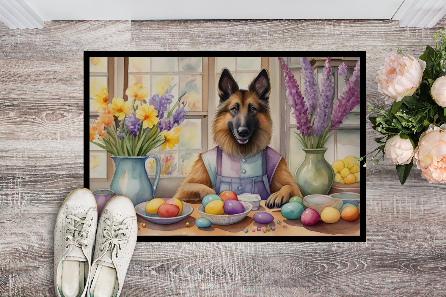 Decorating Easter Belgian Tervuren Doormat Indoor Outdoor 24H X 36W Front Door Mat Rugs for Entryway, Non Slip Washable Low Pile,