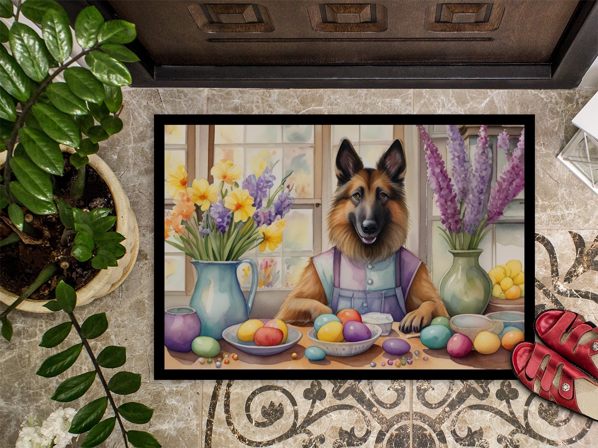Decorating Easter Belgian Tervuren Doormat Indoor Outdoor 24H X 36W Front Door Mat Rugs for Entryway, Non Slip Washable Low Pile,