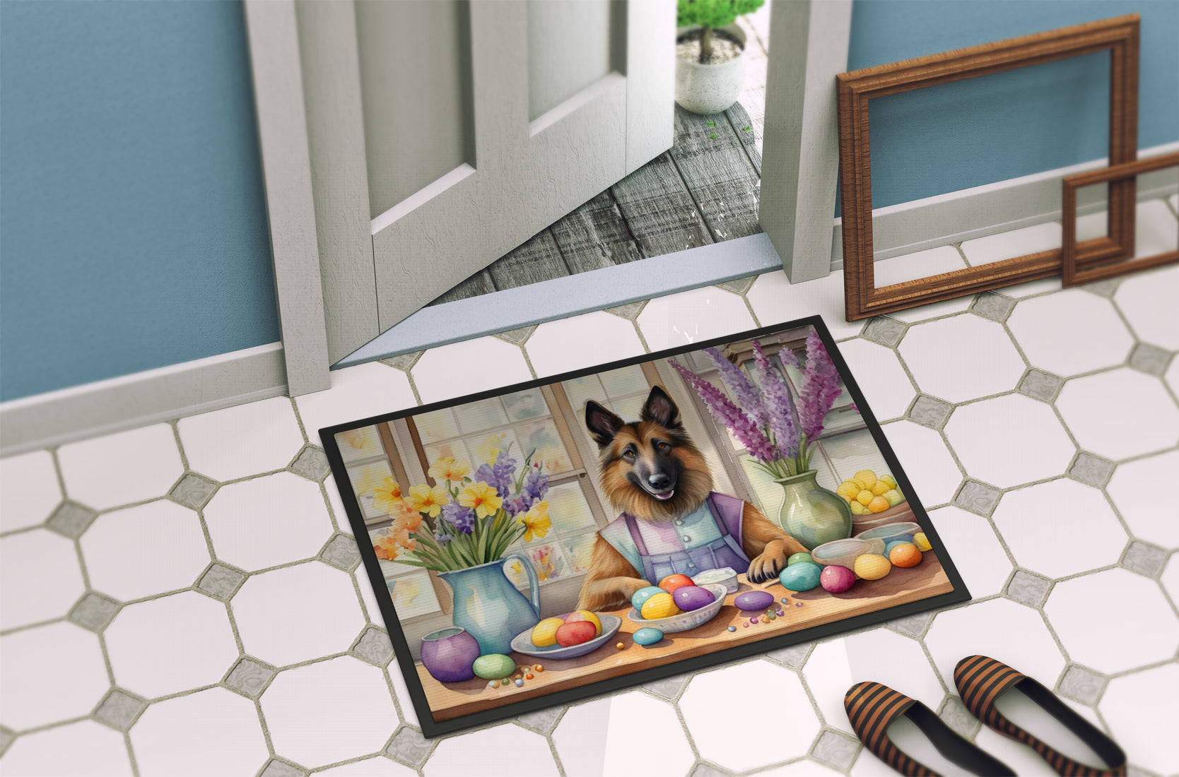 Decorating Easter Belgian Tervuren Doormat Indoor Outdoor 18H X 27W Front Door Mat Rugs for Entryway, Non Slip Washable