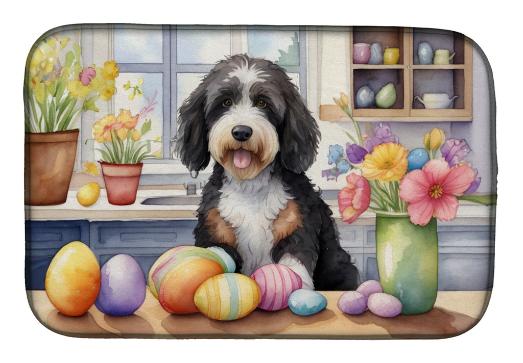 Decorating Easter Bernedoodle Dish Drying Mat Absorbent Dish Drying Mat Pad for Kitchen Counter Dish Drainer Mat for Countertop, 14 x 21", Multicolor