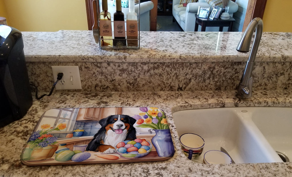 Decorating Easter Bernese Mountain Dog Dish Drying Mat Absorbent Dish Drying Mat Pad for Kitchen Counter Dish Drainer Mat for Countertop, 14 x 21", Multicolor