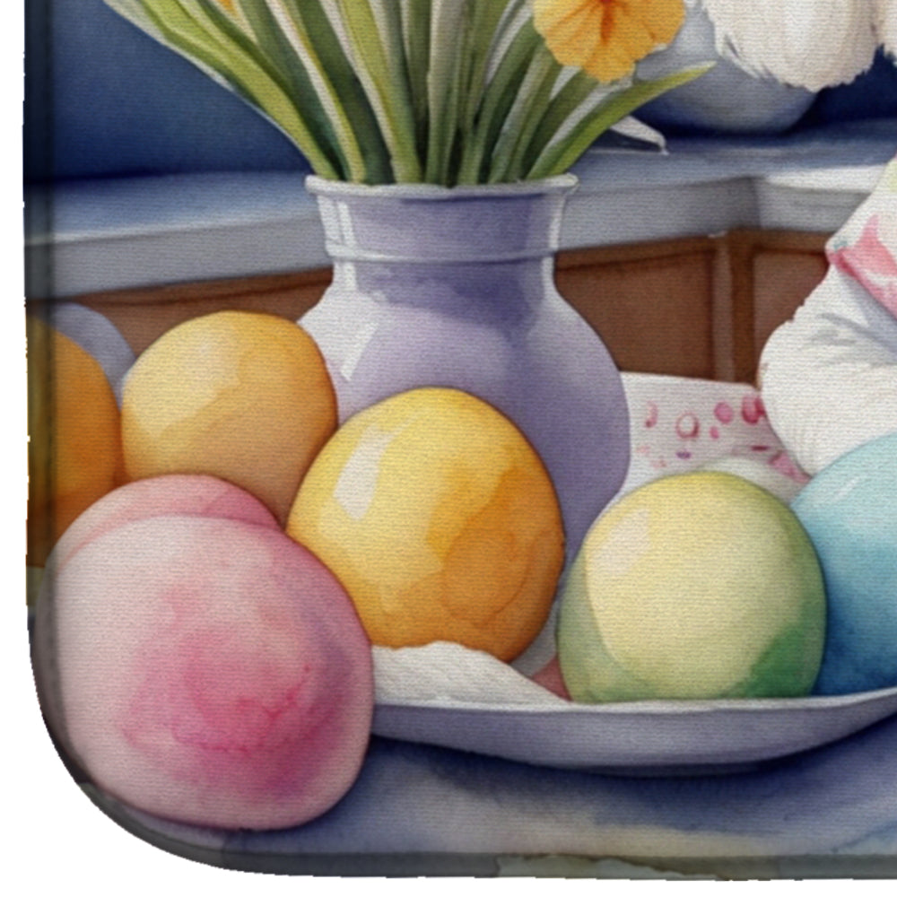 Decorating Easter Bichon Frise Dish Drying Mat Absorbent Dish Drying Mat Pad for Kitchen Counter Dish Drainer Mat for Countertop, 14 x 21", Multicolor