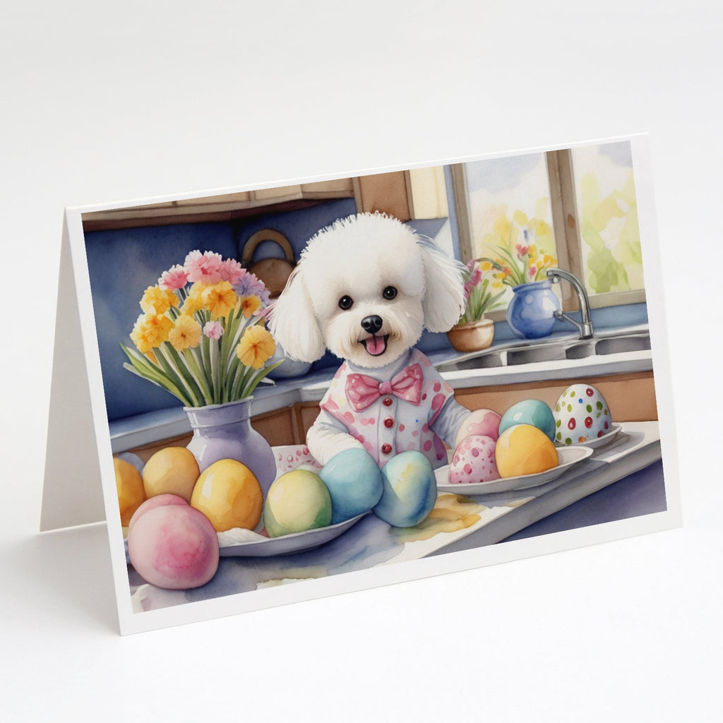 Decorating Easter Bichon Frise Greeting Cards Pack of 8 Blank Cards with Envelopes Whimsical A7 Size 5x7