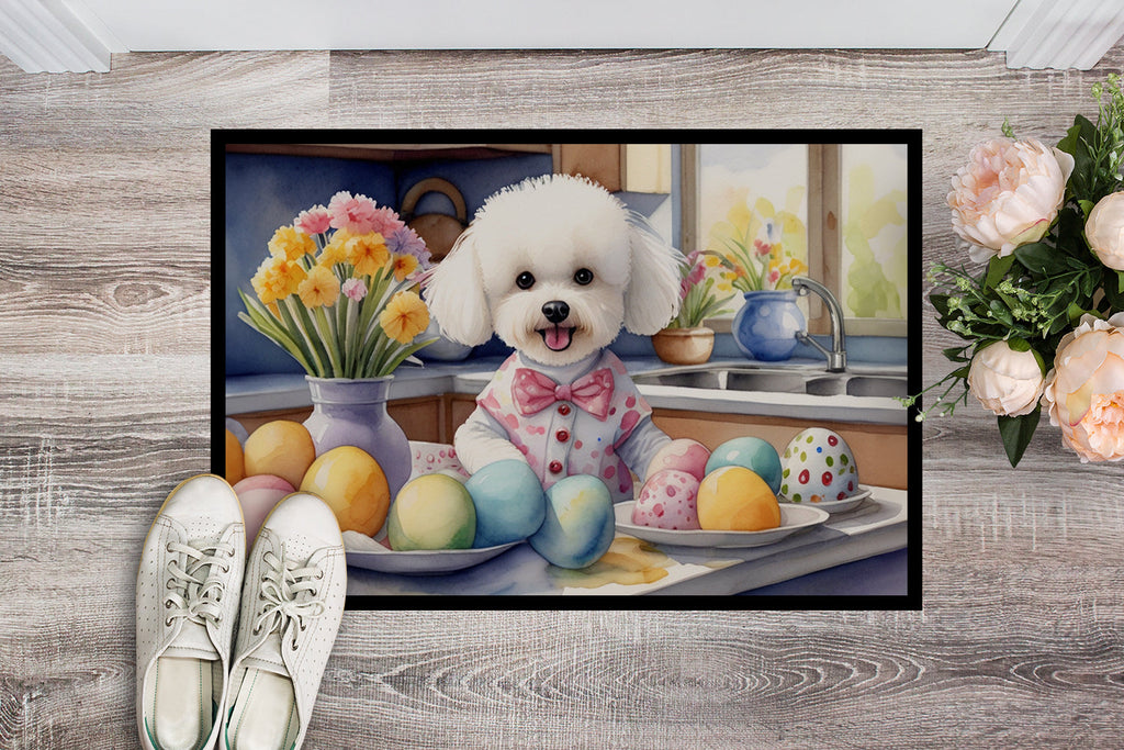 Decorating Easter Bichon Frise Doormat Indoor Outdoor 24H X 36W Front Door Mat Rugs for Entryway, Non Slip Washable Low Pile,