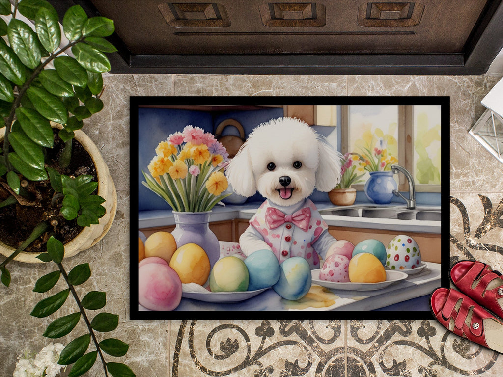 Decorating Easter Bichon Frise Doormat Indoor Outdoor 18H X 27W Front Door Mat Rugs for Entryway, Non Slip Washable