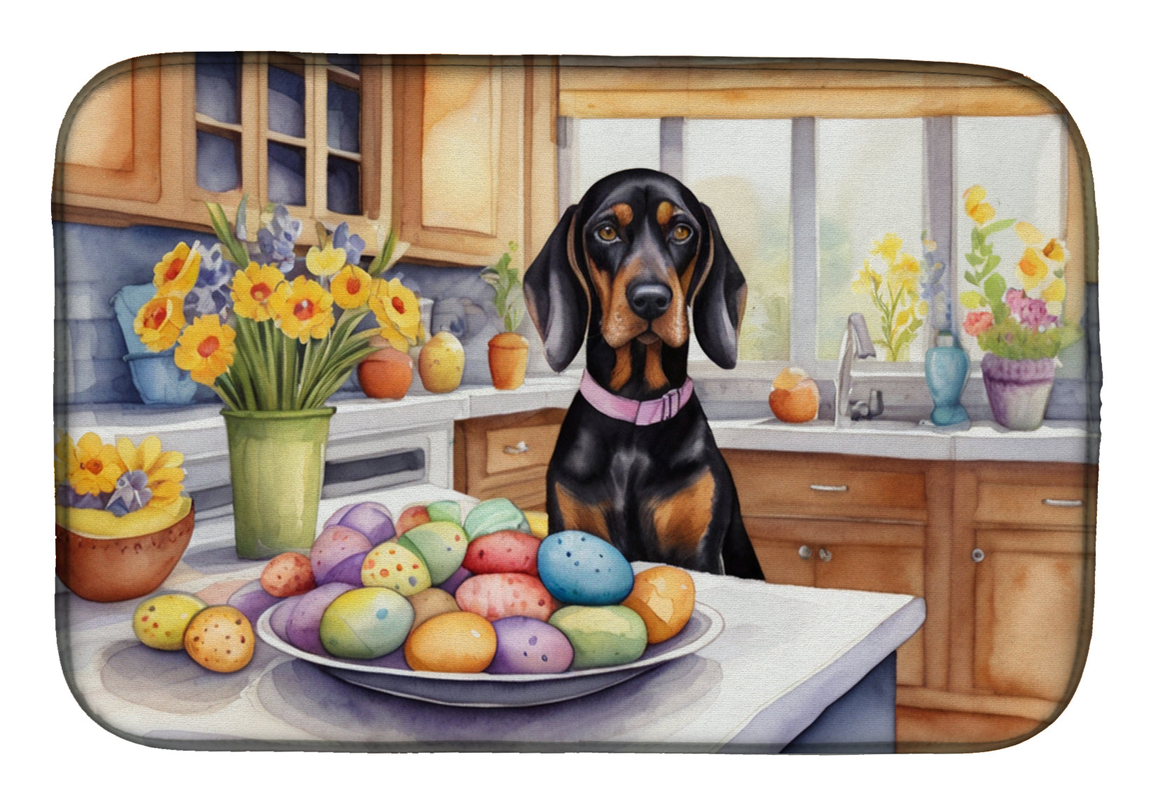 Decorating Easter Black and Tan Coonhound Dish Drying Mat Absorbent Dish Drying Mat Pad for Kitchen Counter Dish Drainer Mat for Countertop, 14 x 21", Multicolor