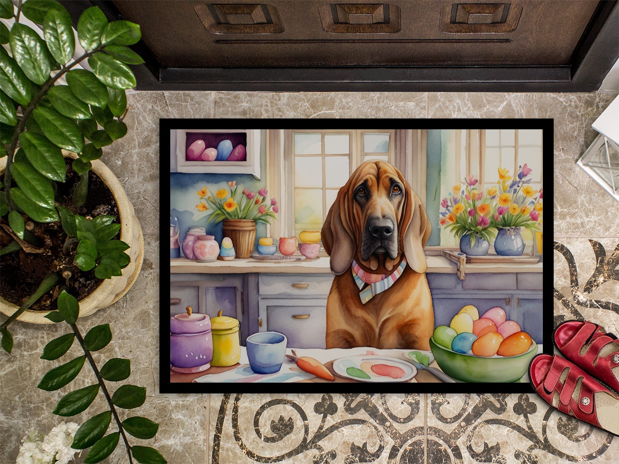 Decorating Easter Bloodhound Doormat Indoor Outdoor 24H X 36W Front Door Mat Rugs for Entryway, Non Slip Washable Low Pile,