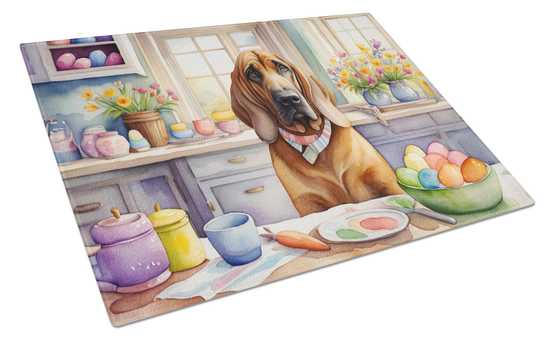 Decorating Easter Bloodhound Cutting Board Tempered Glass Kitchen Cutting Surface, Heat Resistant Chopping, Non-Slip Feet, Food Prep & Serving