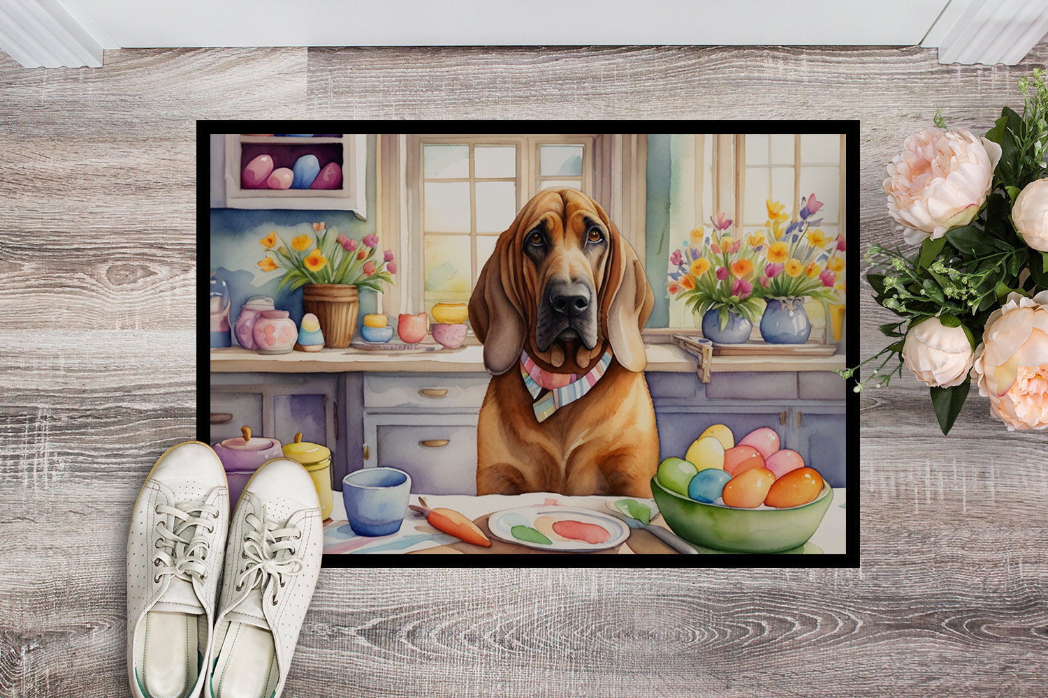 Decorating Easter Bloodhound Doormat Indoor Outdoor 18H X 27W Front Door Mat Rugs for Entryway, Non Slip Washable