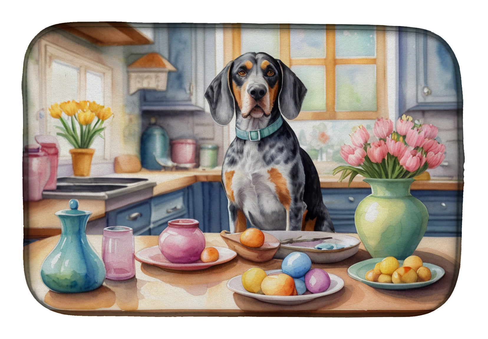 Decorating Easter Bluetick Coonhound Dish Drying Mat Absorbent Dish Drying Mat Pad for Kitchen Counter Dish Drainer Mat for Countertop, 14 x 21", Multicolor