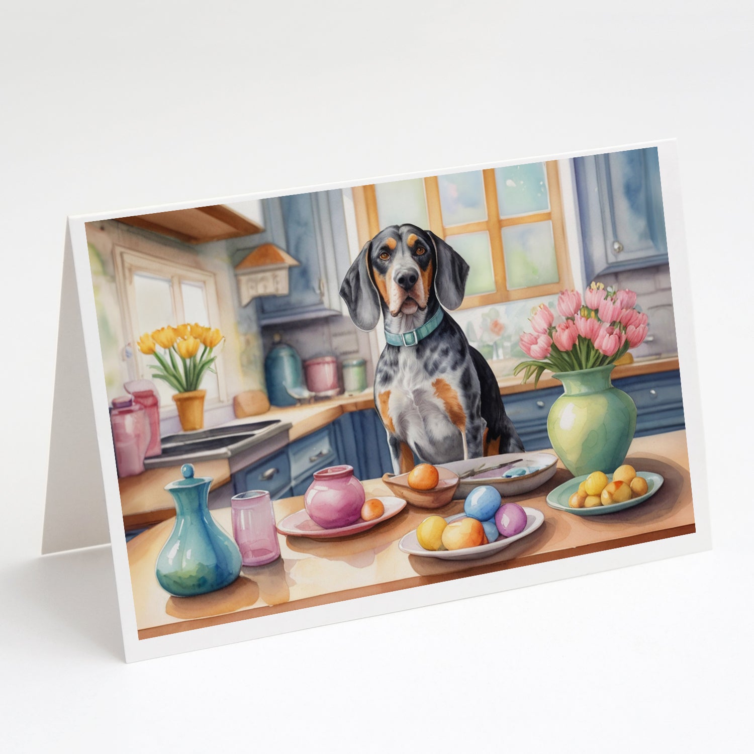 Decorating Easter Bluetick Coonhound Greeting Cards Pack of 8 Blank Cards with Envelopes Whimsical A7 Size 5x7