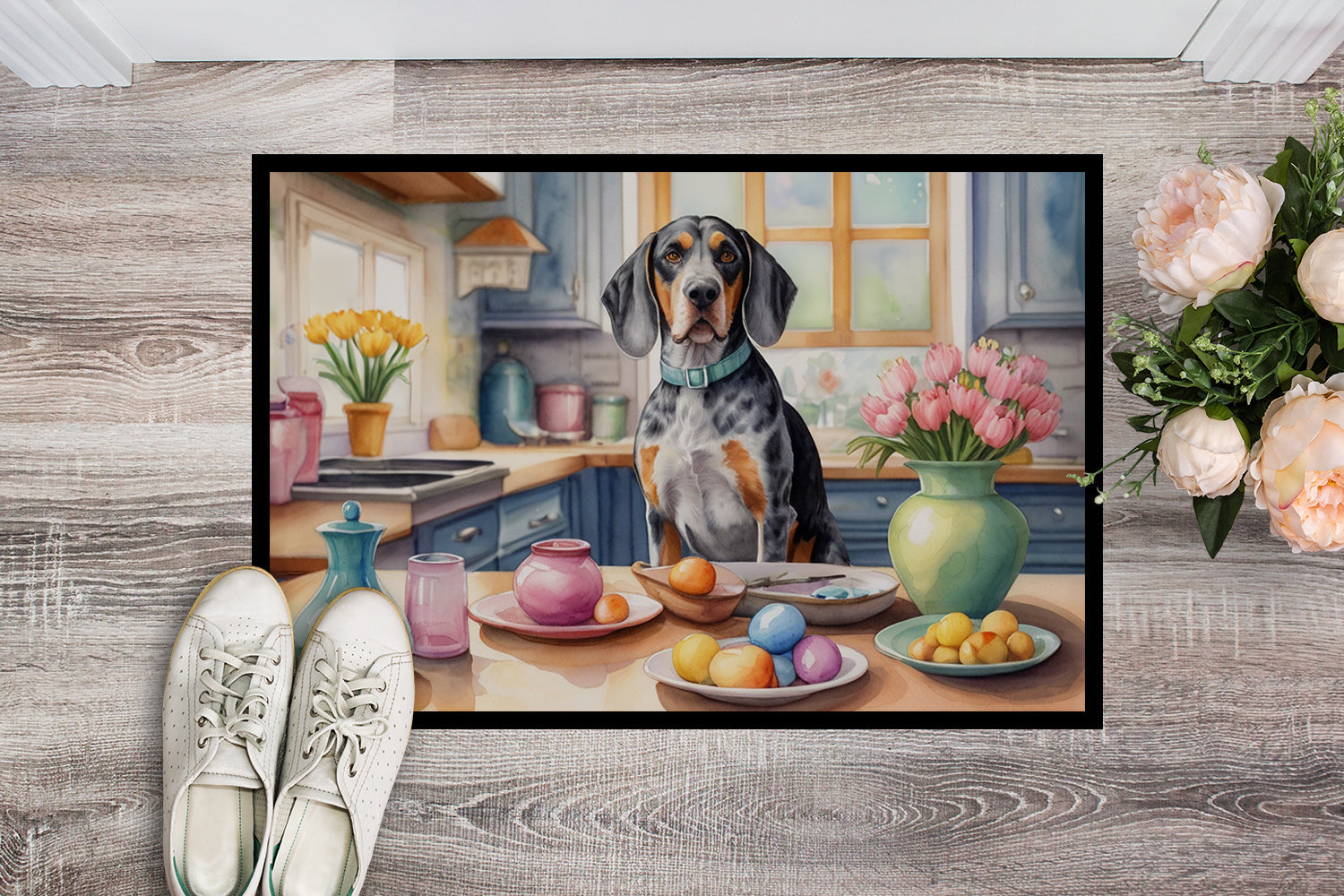 Decorating Easter Bluetick Coonhound Doormat Indoor Outdoor 24H X 36W Front Door Mat Rugs for Entryway, Non Slip Washable Low Pile,