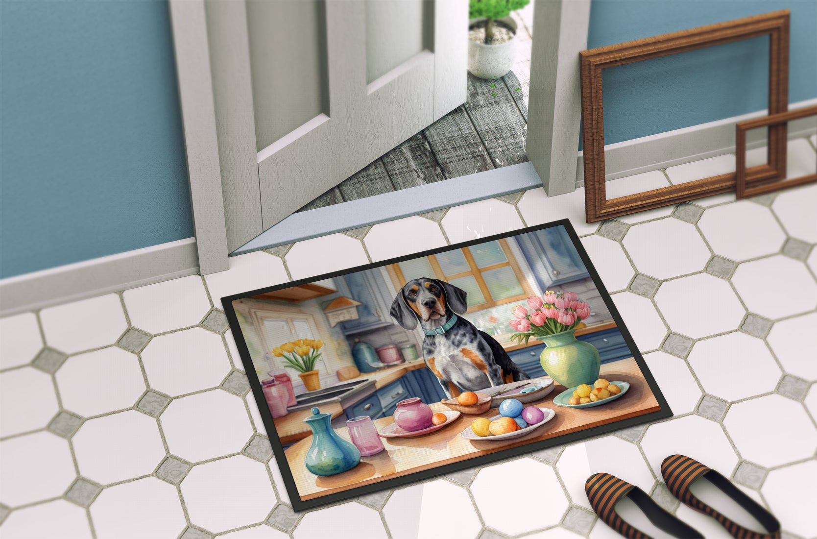 Decorating Easter Bluetick Coonhound Doormat Indoor Outdoor 18H X 27W Front Door Mat Rugs for Entryway, Non Slip Washable
