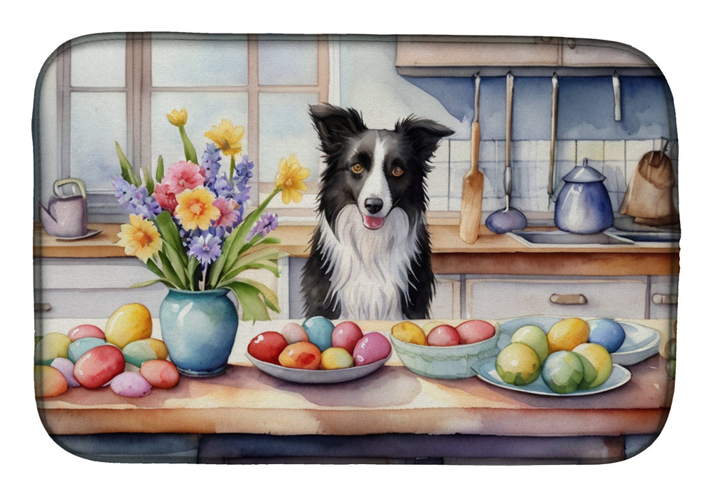 Decorating Easter Border Collie Dish Drying Mat Absorbent Dish Drying Mat Pad for Kitchen Counter Dish Drainer Mat for Countertop, 14 x 21", Multicolor