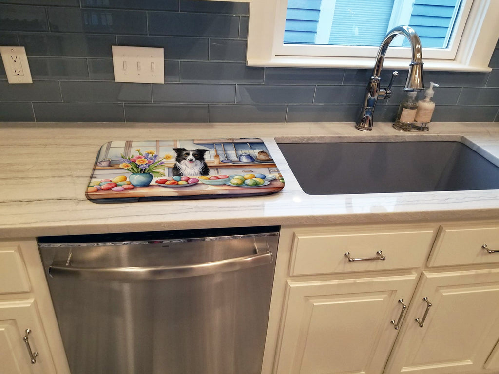 Decorating Easter Border Collie Dish Drying Mat Absorbent Dish Drying Mat Pad for Kitchen Counter Dish Drainer Mat for Countertop, 14 x 21", Multicolor