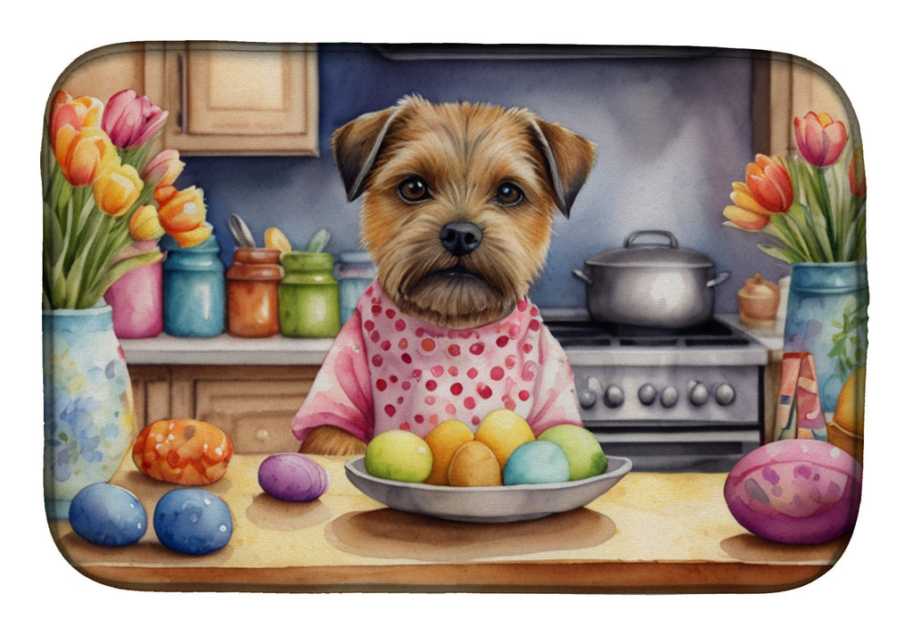 Decorating Easter Border Terrier Dish Drying Mat Absorbent Dish Drying Mat Pad for Kitchen Counter Dish Drainer Mat for Countertop, 14 x 21", Multicolor
