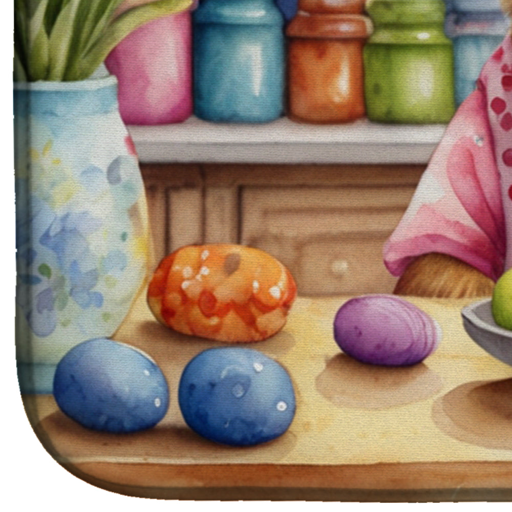 Decorating Easter Border Terrier Dish Drying Mat Absorbent Dish Drying Mat Pad for Kitchen Counter Dish Drainer Mat for Countertop, 14 x 21", Multicolor