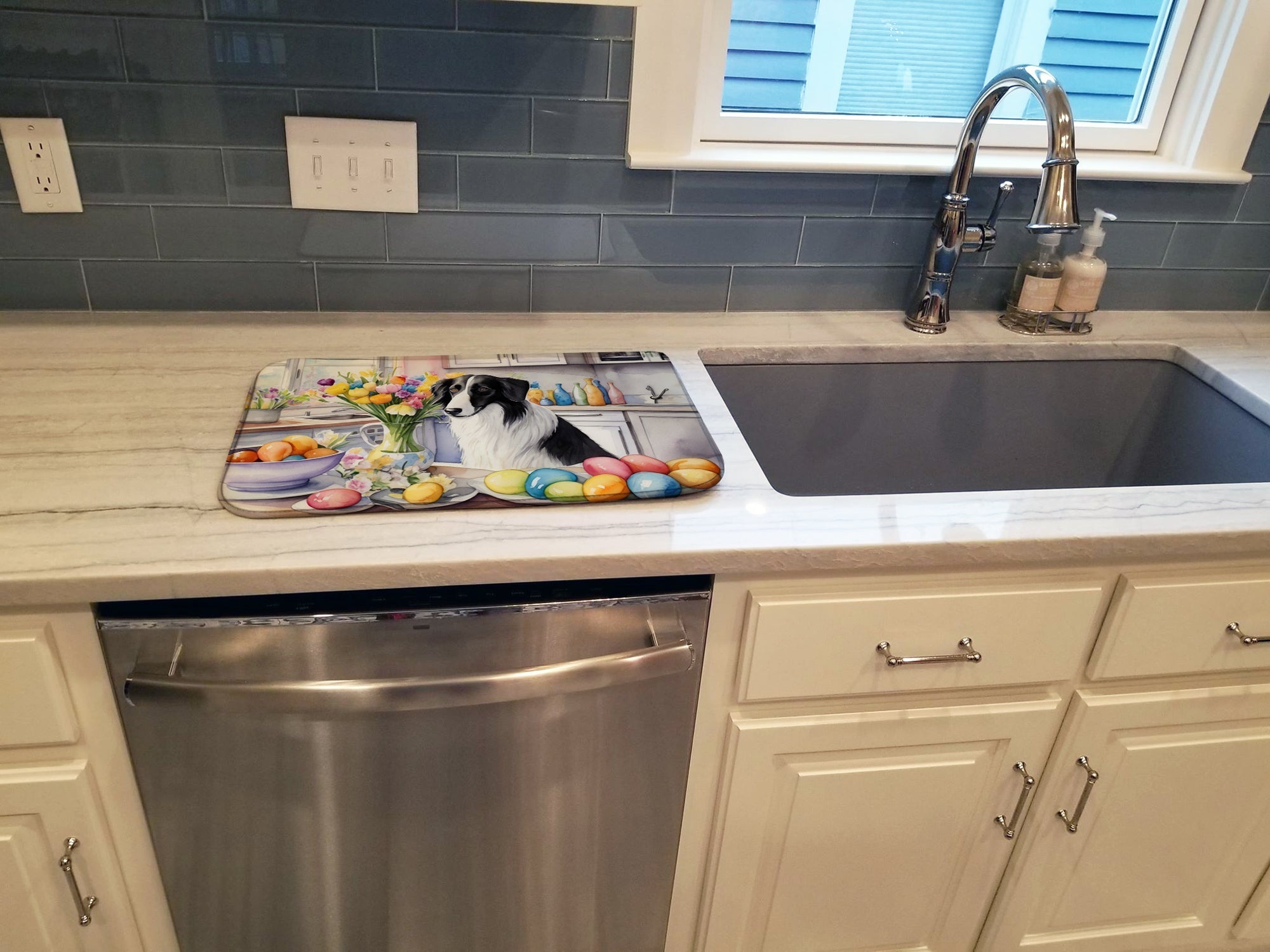 Decorating Easter Borzoi Dish Drying Mat Absorbent Dish Drying Mat Pad for Kitchen Counter Dish Drainer Mat for Countertop, 14 x 21", Multicolor