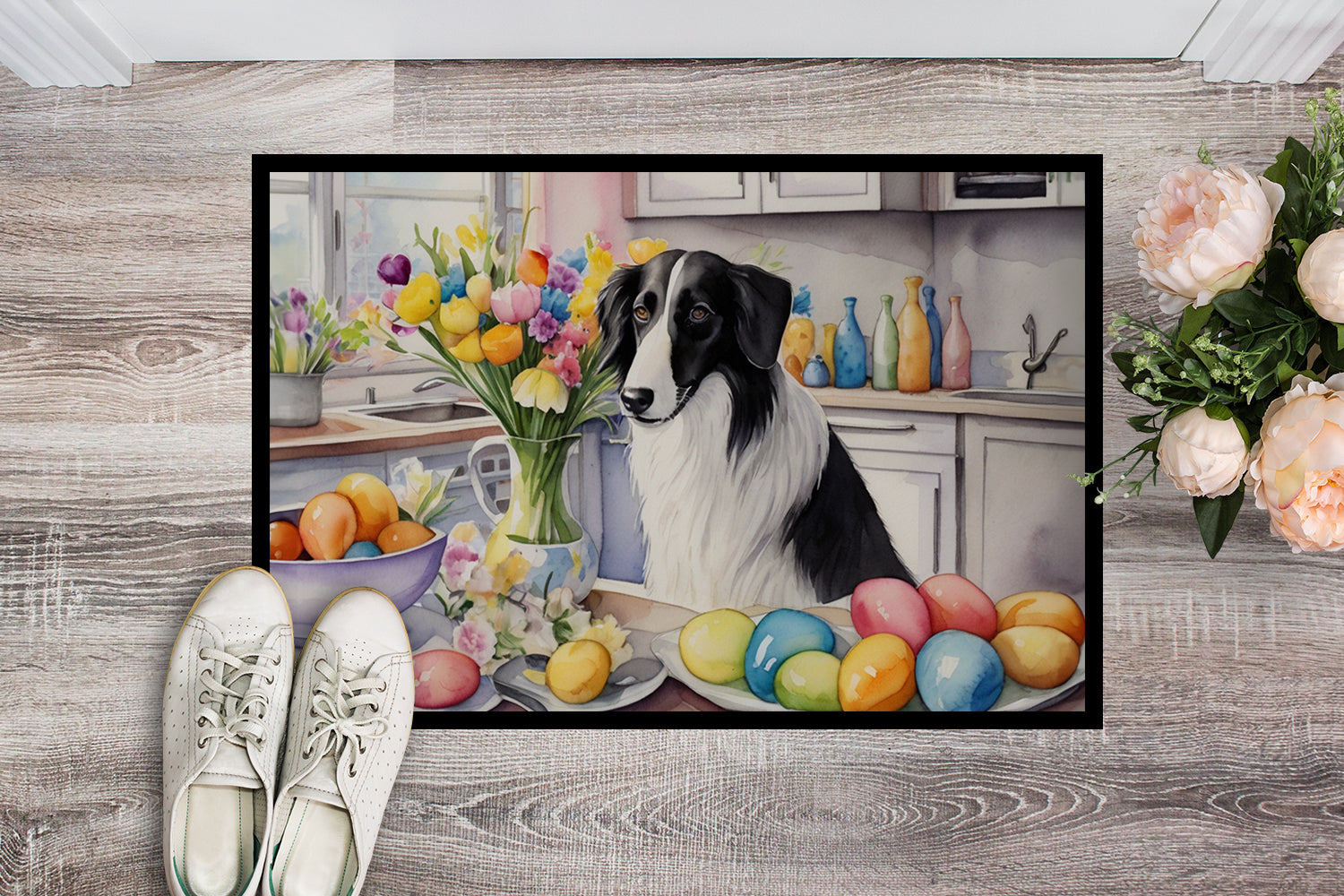 Decorating Easter Borzoi Doormat Indoor Outdoor 24H X 36W Front Door Mat Rugs for Entryway, Non Slip Washable Low Pile,