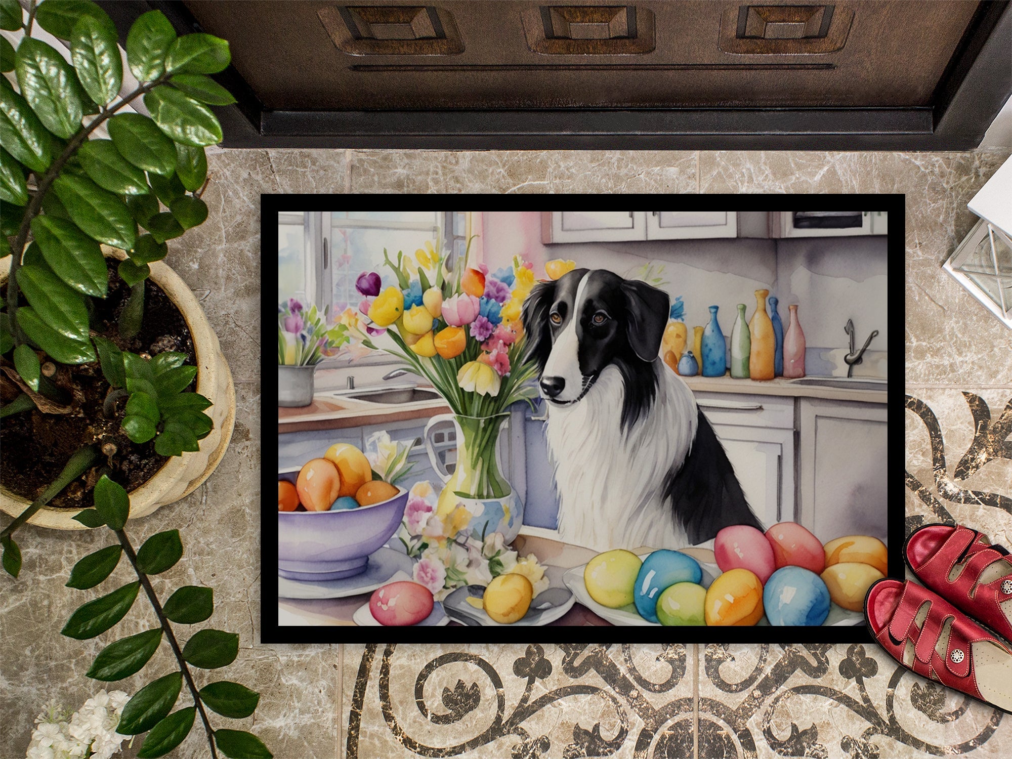 Decorating Easter Borzoi Doormat Indoor Outdoor 18H X 27W Front Door Mat Rugs for Entryway, Non Slip Washable