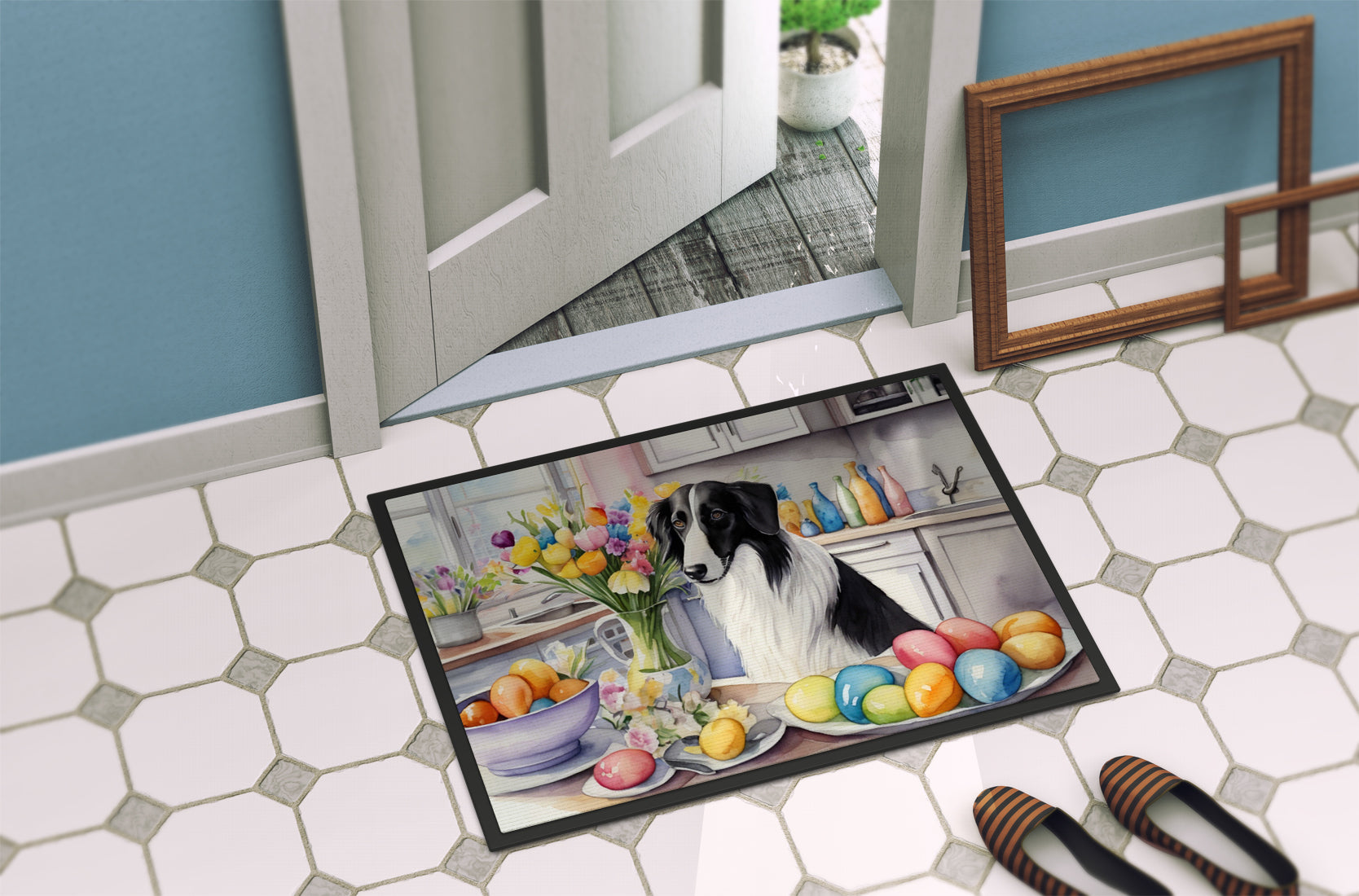 Decorating Easter Borzoi Doormat Indoor Outdoor 18H X 27W Front Door Mat Rugs for Entryway, Non Slip Washable