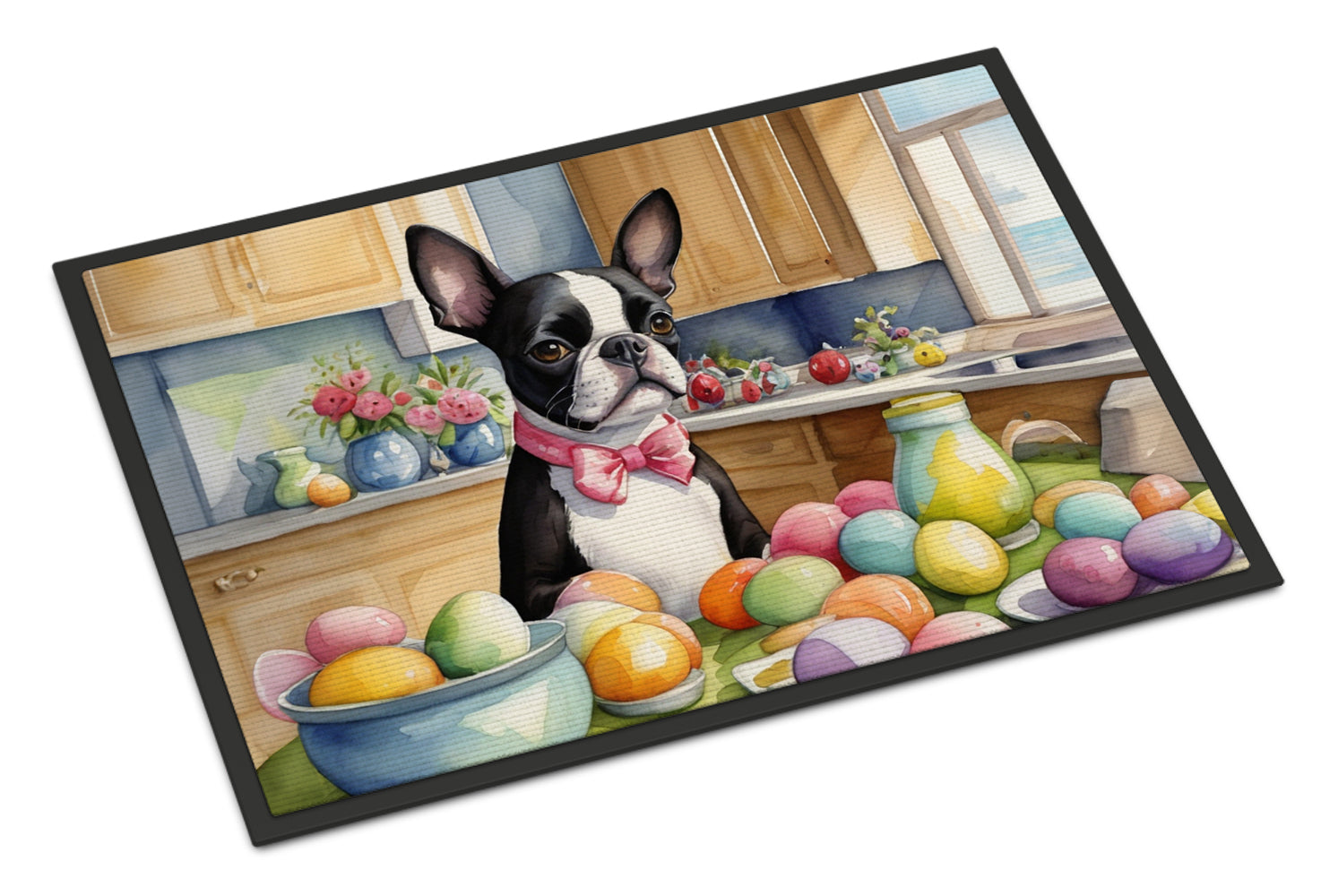Decorating Easter Boston Terrier Doormat Indoor Outdoor 18H X 27W Front Door Mat Rugs for Entryway, Non Slip Washable