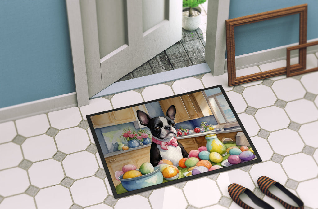 Decorating Easter Boston Terrier Doormat Indoor Outdoor 18H X 27W Front Door Mat Rugs for Entryway, Non Slip Washable