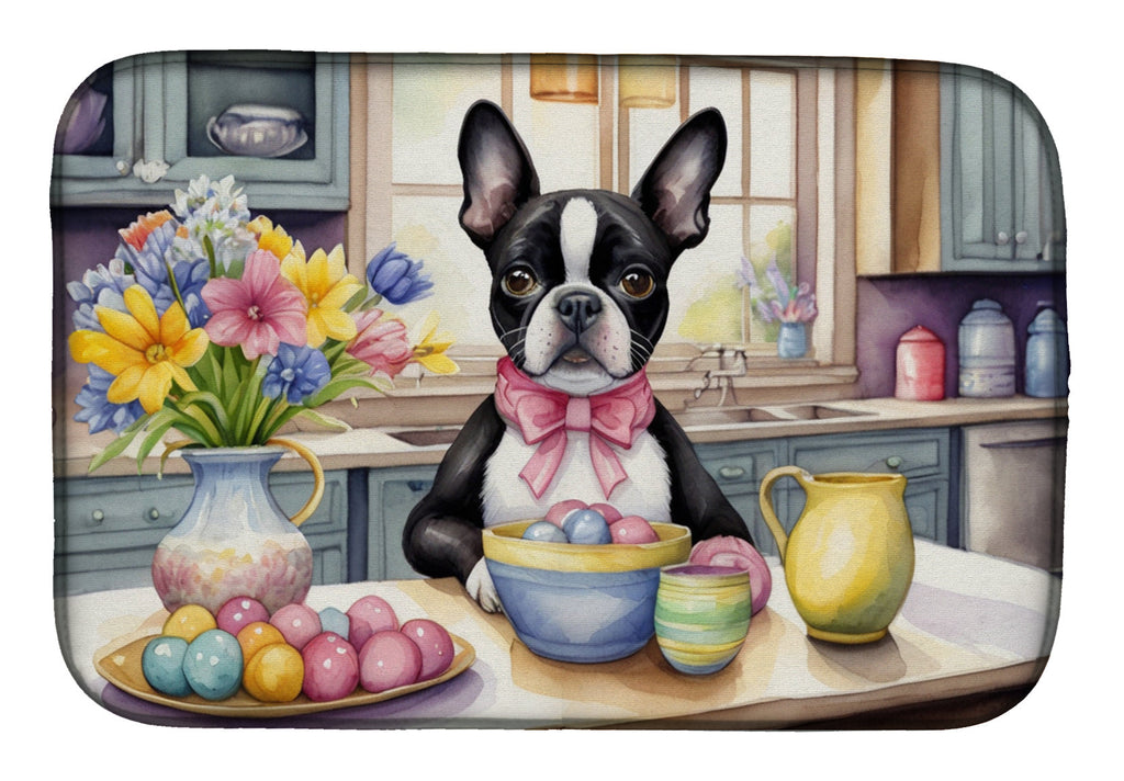 Decorating Easter Boston Terrier Dish Drying Mat Absorbent Dish Drying Mat Pad for Kitchen Counter Dish Drainer Mat for Countertop, 14 x 21", Multicolor