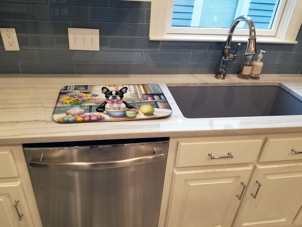 Decorating Easter Boston Terrier Dish Drying Mat Absorbent Dish Drying Mat Pad for Kitchen Counter Dish Drainer Mat for Countertop, 14 x 21", Multicolor