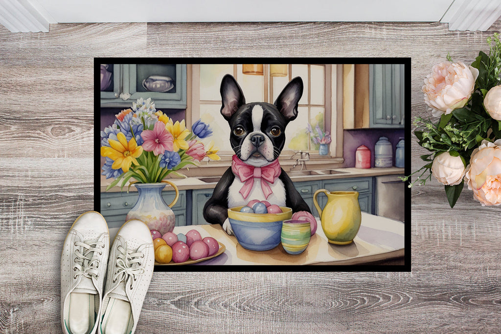 Decorating Easter Boston Terrier Doormat Indoor Outdoor 18H X 27W Front Door Mat Rugs for Entryway, Non Slip Washable