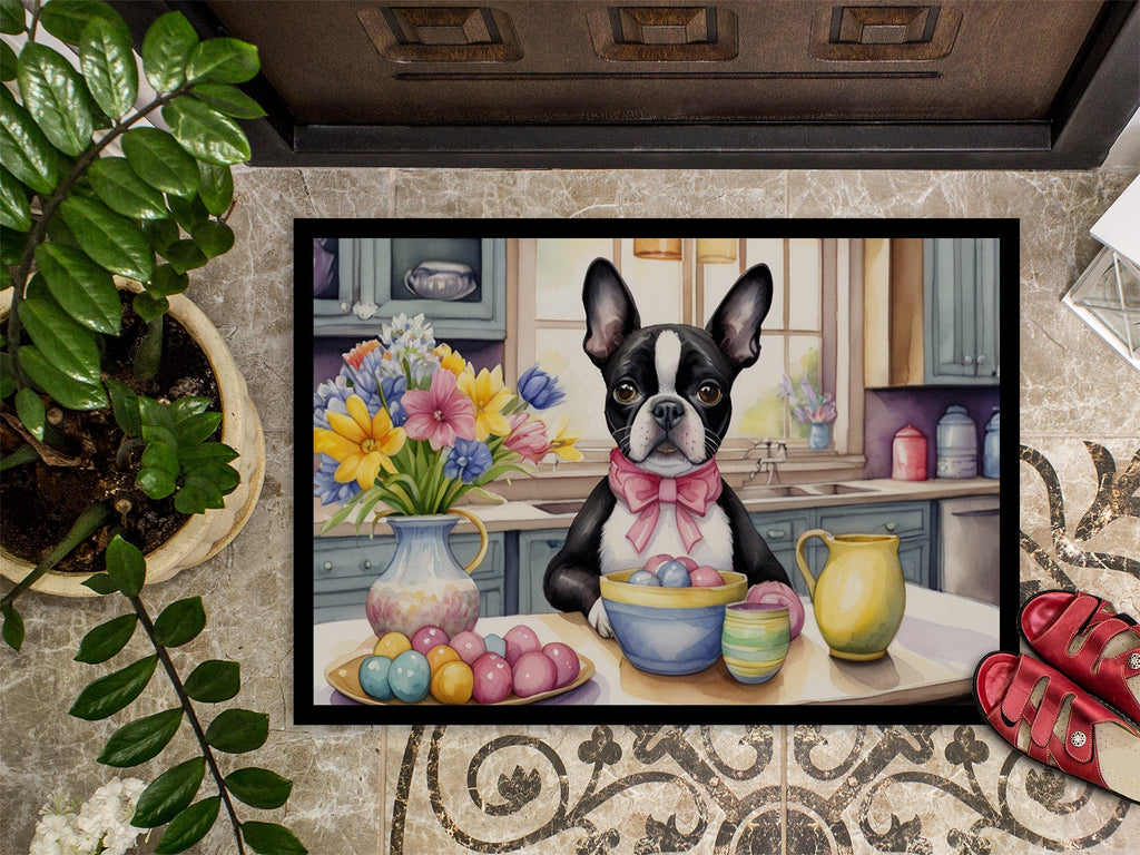 Decorating Easter Boston Terrier Doormat Indoor Outdoor 18H X 27W Front Door Mat Rugs for Entryway, Non Slip Washable