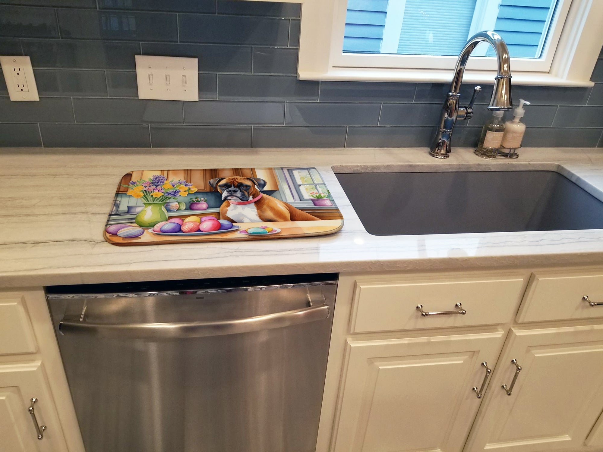 Decorating Easter Boxer Dish Drying Mat Absorbent Dish Drying Mat Pad for Kitchen Counter Dish Drainer Mat for Countertop, 14 x 21", Multicolor
