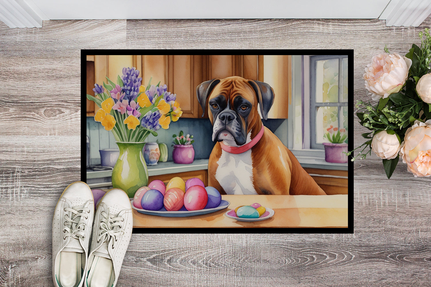 Decorating Easter Boxer Doormat Indoor Outdoor 18H X 27W Front Door Mat Rugs for Entryway, Non Slip Washable