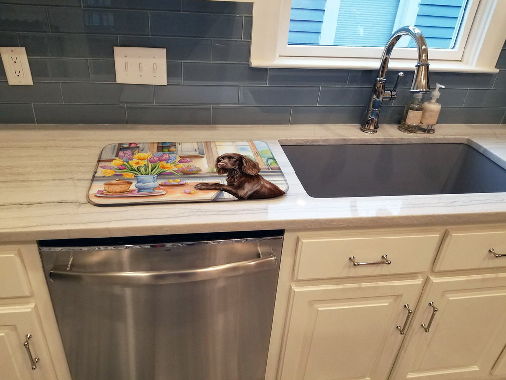Decorating Easter Boykin Spaniel Dish Drying Mat Absorbent Dish Drying Mat Pad for Kitchen Counter Dish Drainer Mat for Countertop, 14 x 21", Multicolor