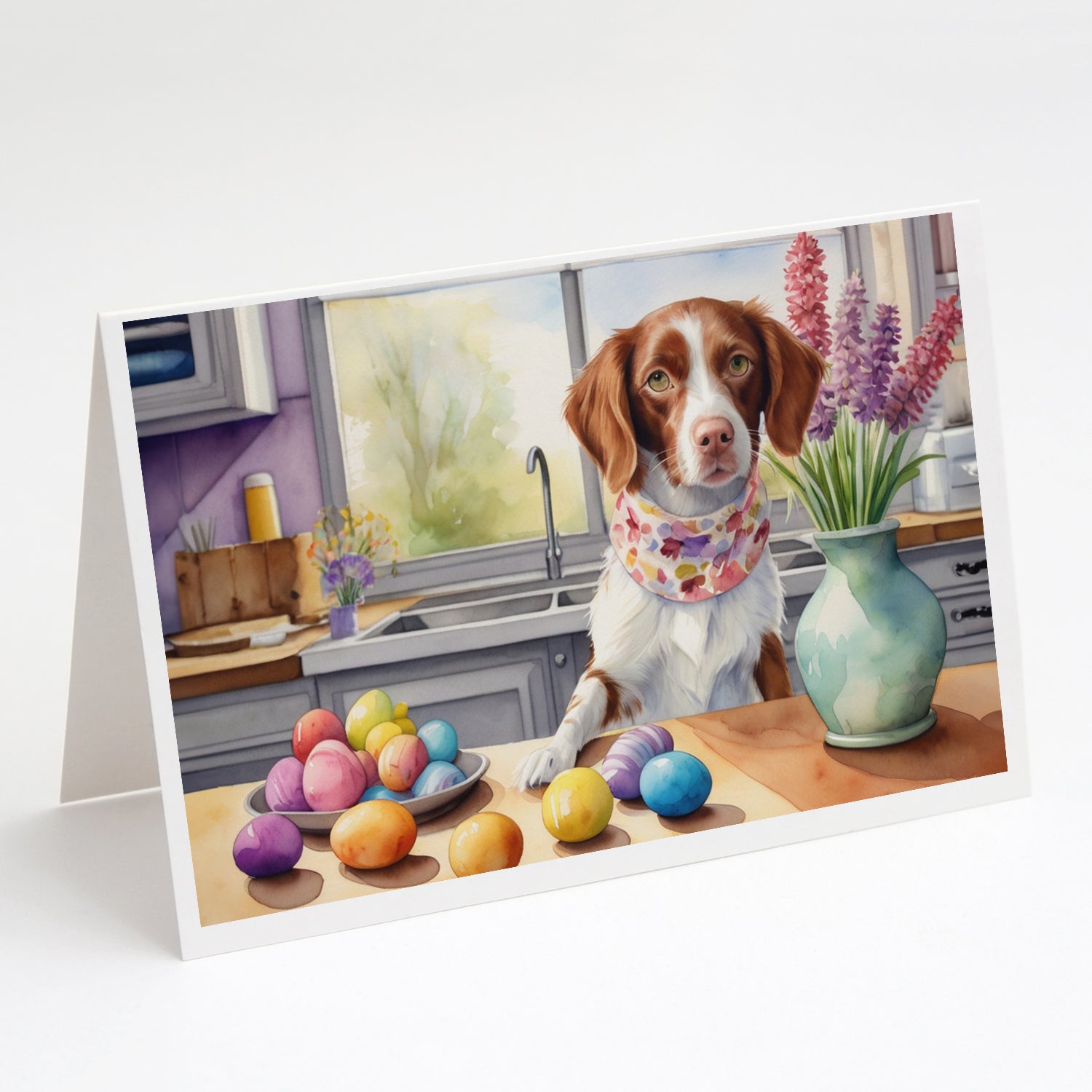 Decorating Easter Brittany Spaniel Greeting Cards Pack of 8 Blank Cards with Envelopes Whimsical A7 Size 5x7