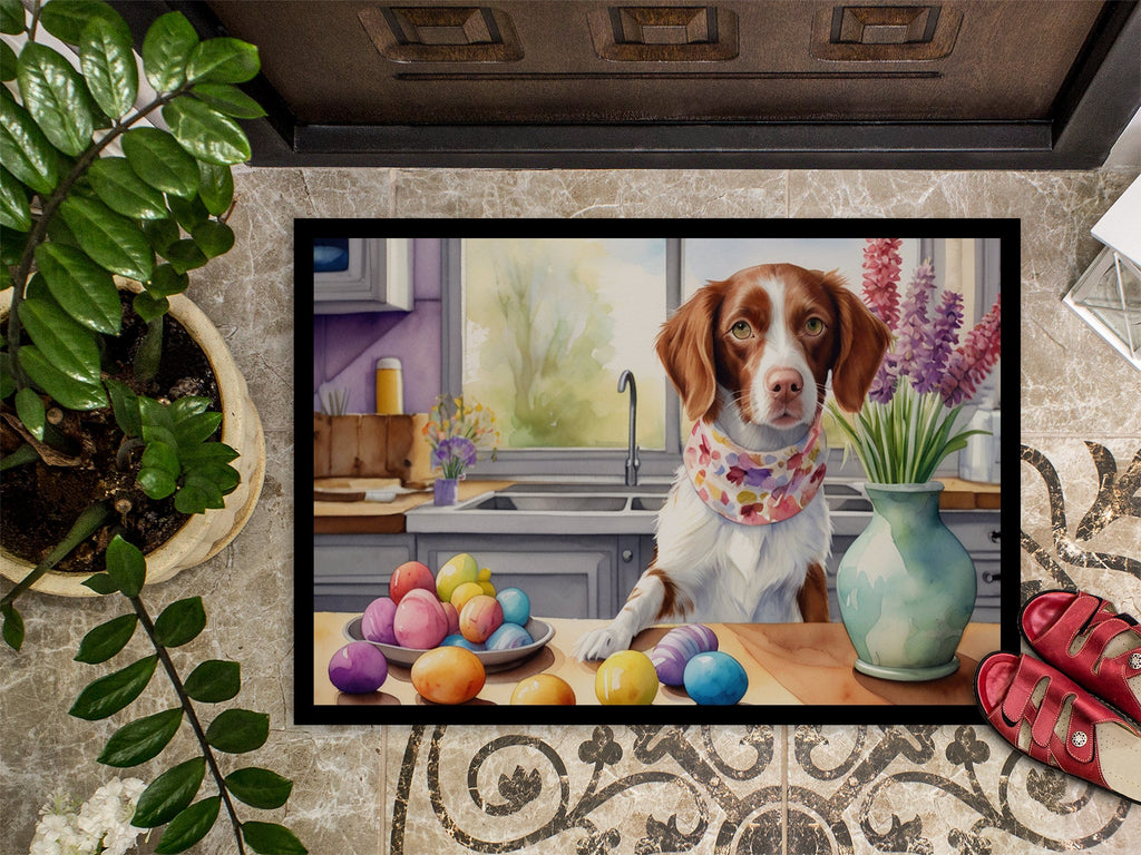 Decorating Easter Brittany Spaniel Doormat Indoor Outdoor 24H X 36W Front Door Mat Rugs for Entryway, Non Slip Washable Low Pile,