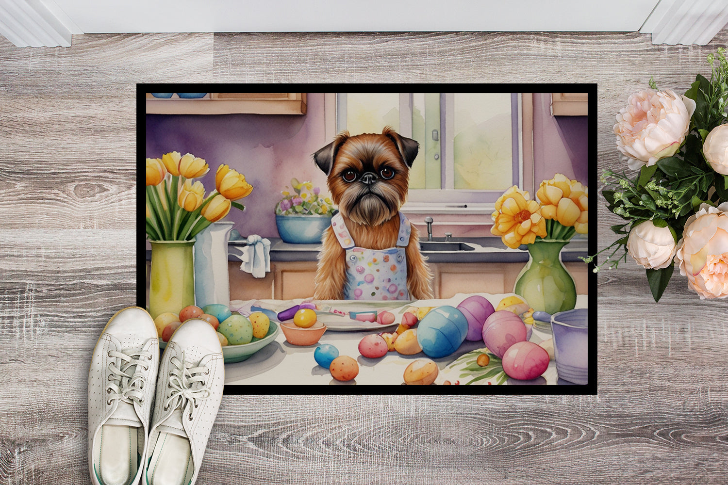 Decorating Easter Brussels Griffon Doormat Indoor Outdoor 24H X 36W Front Door Mat Rugs for Entryway, Non Slip Washable Low Pile,