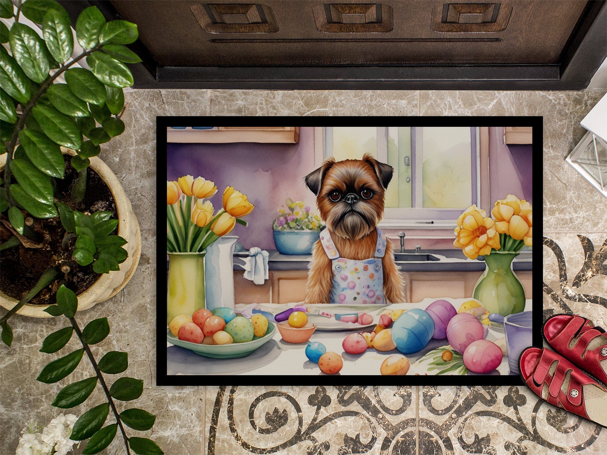 Decorating Easter Brussels Griffon Doormat Indoor Outdoor 24H X 36W Front Door Mat Rugs for Entryway, Non Slip Washable Low Pile,