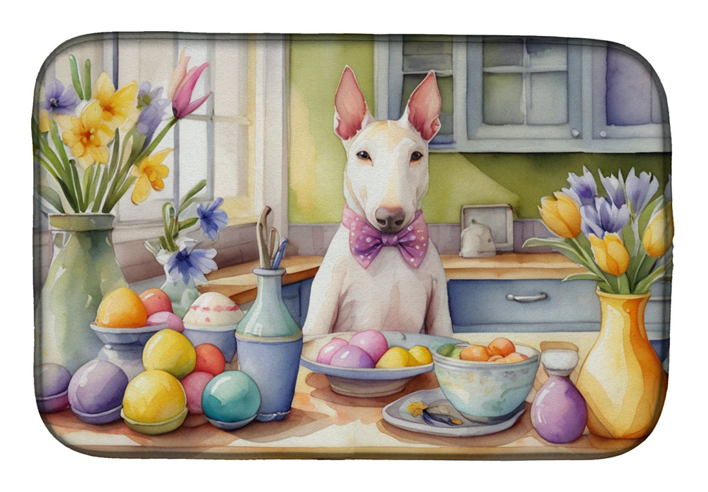 Decorating Easter Bull Terrier Dish Drying Mat Absorbent Dish Drying Mat Pad for Kitchen Counter Dish Drainer Mat for Countertop, 14 x 21", Multicolor