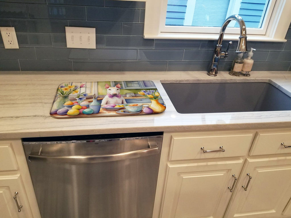 Decorating Easter Bull Terrier Dish Drying Mat Absorbent Dish Drying Mat Pad for Kitchen Counter Dish Drainer Mat for Countertop, 14 x 21", Multicolor