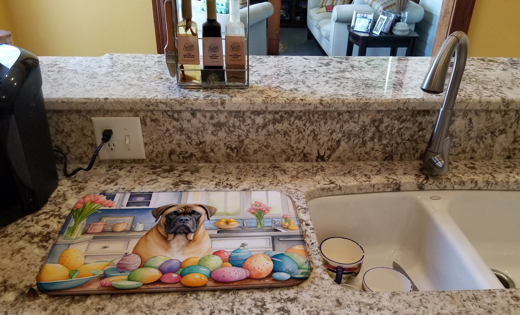 Decorating Easter Bullmastiff Dish Drying Mat Absorbent Dish Drying Mat Pad for Kitchen Counter Dish Drainer Mat for Countertop, 14 x 21", Multicolor